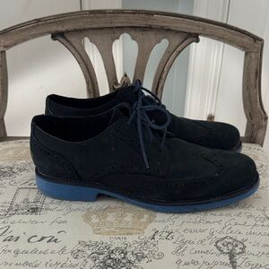 Cole Haan Navy Suede Wingtip Derbys with Blue Sole